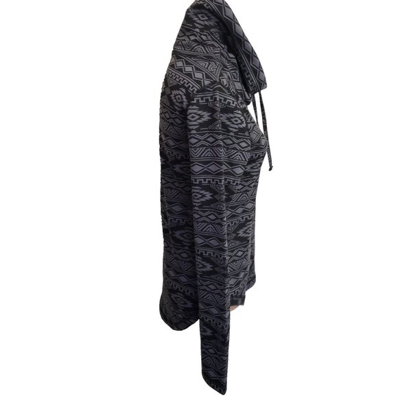 Kavu Skylar Fleece Pullover Black Gray Aztec Women XS Cowl Neck Drawstring - Picture 4 of 7